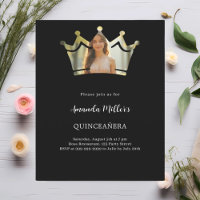 Black crown photo Quinceanera invitation
