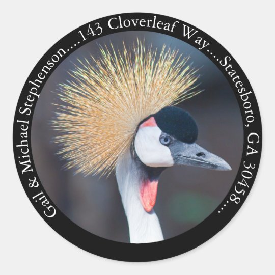 Black Crowned Crane Black Return Address Classic Round Sticker