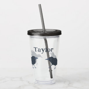 Black Crows Birds Illustrations Personalised Acrylic Tumbler