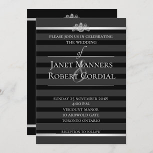 Black Crystal Tuxedo Stripe Formal Elegant Wedding Invitation