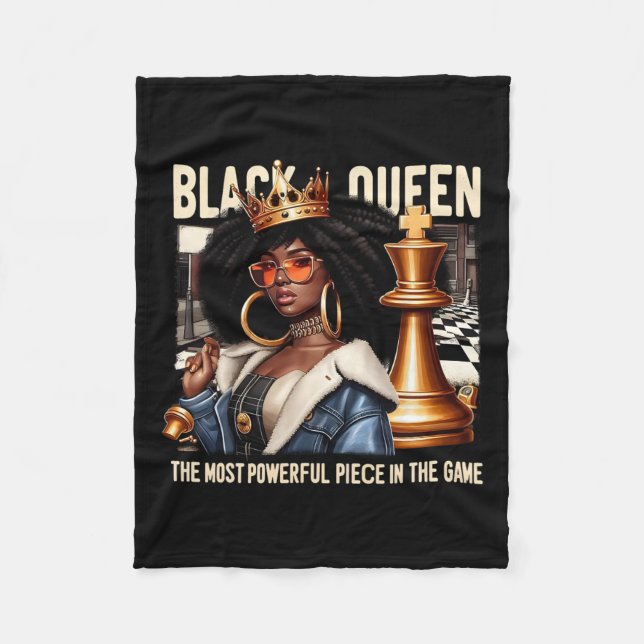 Black Culture Black Queen Chess Empowerment Black  Fleece Blanket (Front)