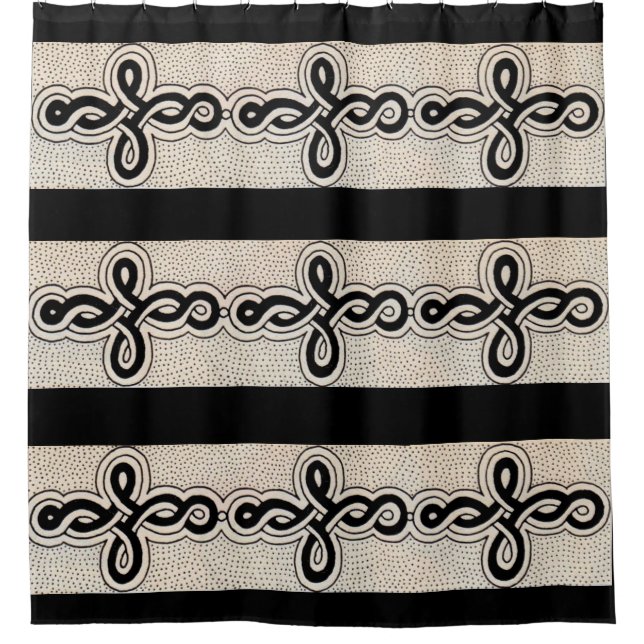 black curlicue print shower curtain (Front)
