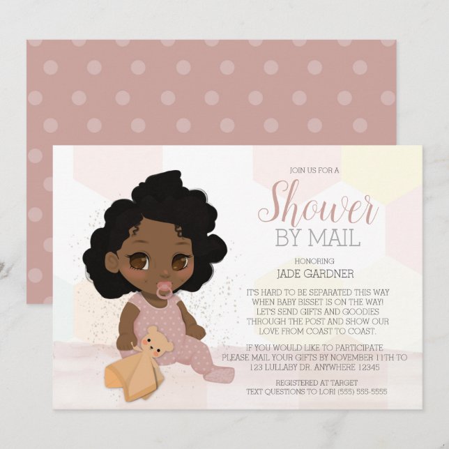 Black Curly Hair Baby Shower By Mail Invitation 1 (Front/Back)