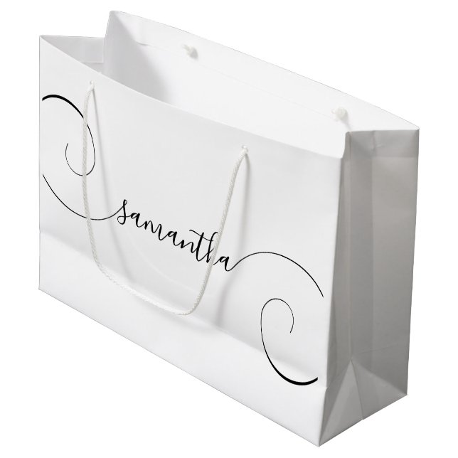 Black Curly Signature Name Large Gift Bag (Front Angled)