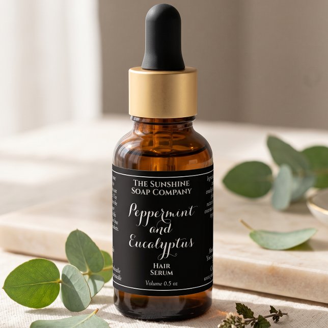 Black curly text cosmetics dropper bottle label  (Creator Uploaded)