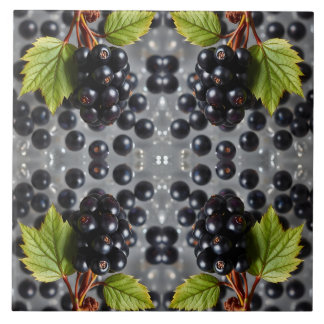 Black Currants Berries & Green Leaf Pattern Tile