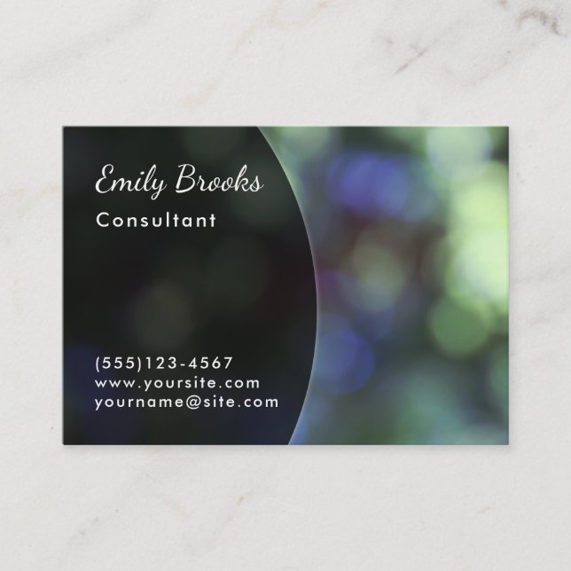 Black Curve over Green & Purple Bokeh Business Card (Front)