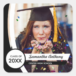 Black Curved Frame Photo Graduation Square Sticker