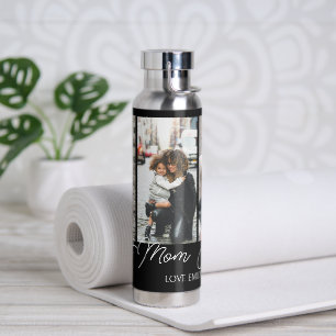 Black Custom 3 Photos Collage Best Mum Ever Water Bottle
