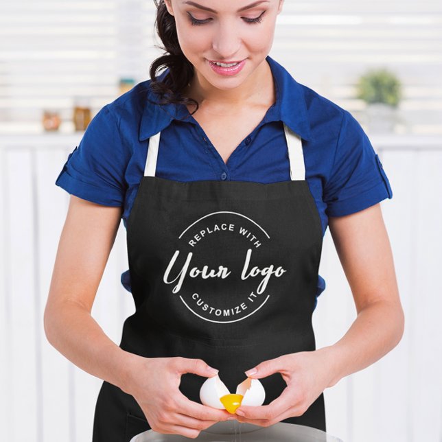 Black Custom Business Apron with Logo Personalised (Custom black apron with white business logo.)