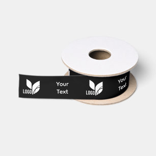 Black Custom Business Logo and Text Satin Ribbon