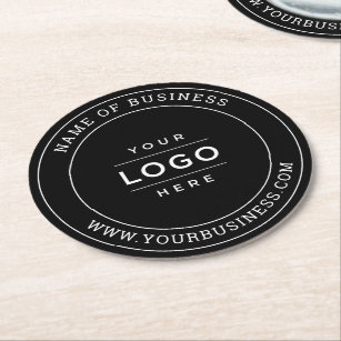 Black Custom Business Logo Branded Round Paper Coaster