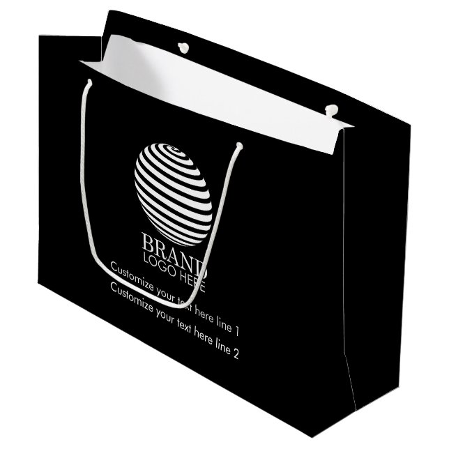 Black Custom Business Logo Company Promotional  Large Gift Bag (Front Angled)