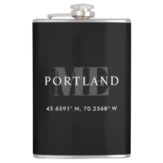 Black Custom City Coordinates Latitude Longitude Hip Flask