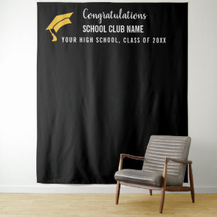 Black Custom Club Graduation Banner Tapestry