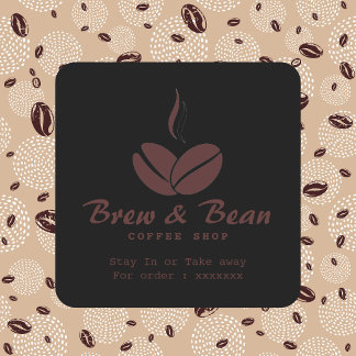 Black Custom coffee shop logo square sticker