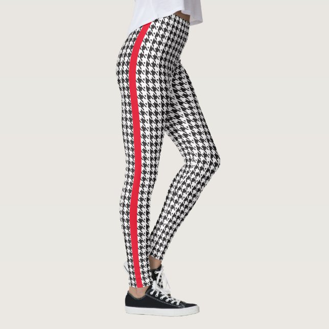Black & Custom Color Houndstooth w red stripe Leggings (Right)