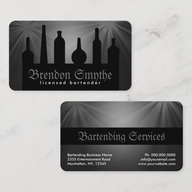 Black Custom Colour Bartending Services Bartender Business Card (Front/Back)