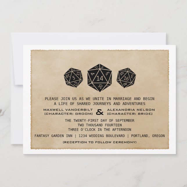 Black CUSTOM DATE Grunge D20 Dice Gamer Invite (Front)
