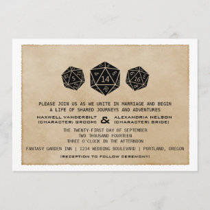 Black CUSTOM DATE Grunge D20 Dice Gamer Invite