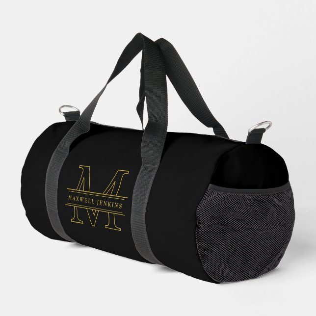 Black Custom Duffle Bag with Monogram & Name (Right Corner)