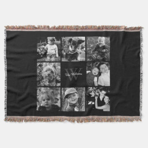 Black Custom Family Photo Collage Throw Blanket