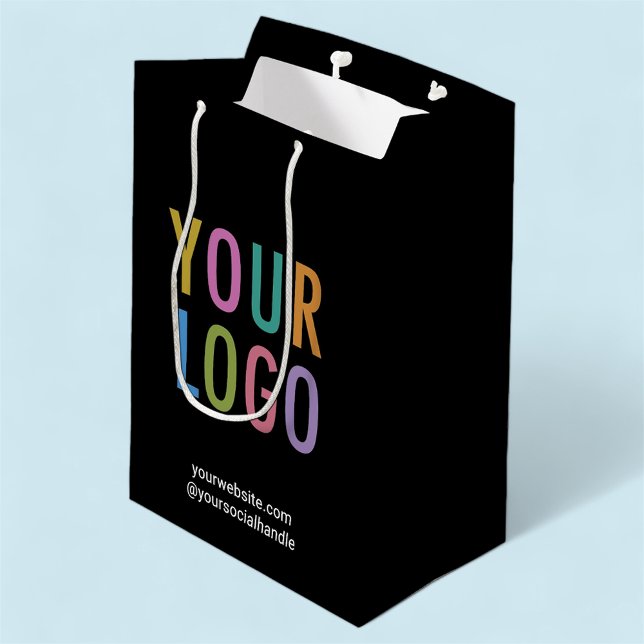 Black Custom Gift Bag Business Company Logo Bulk (MISOOK 7 x 4.5 x 10 inch Black Gift Bag with Logo)