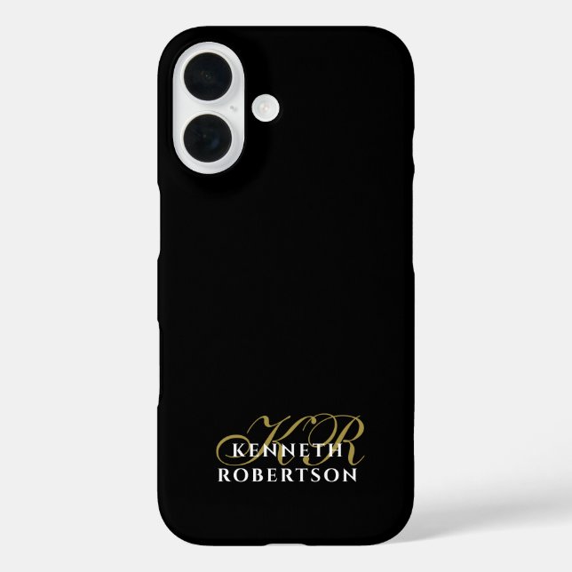 Black Custom Gold Initials White Name Minimalist  Case-Mate iPhone Case (Back)