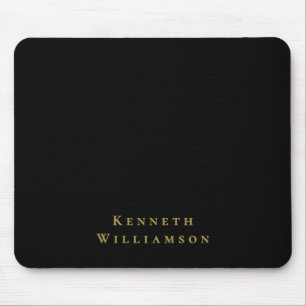 Black Custom Gold Name Minimalist Elegant Men Mouse Mat