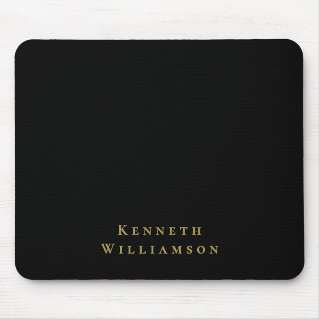 Black Custom Gold Name Minimalist Elegant Men  Mouse Mat (Front)