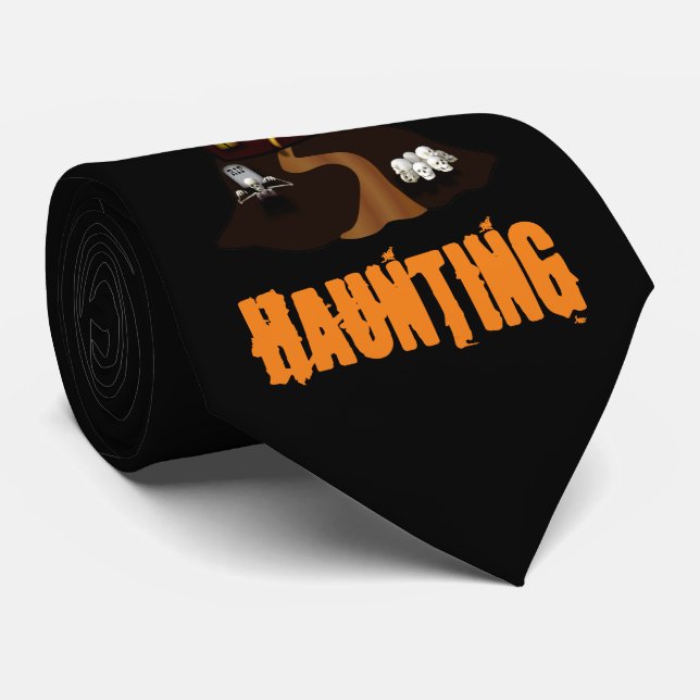 Black Custom Halloween Haunted House Tie (Rolled)