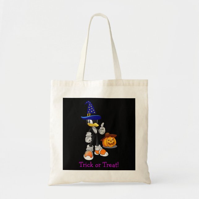 Black Custom Halloween Treat Bags Wizard Penguin (Front)