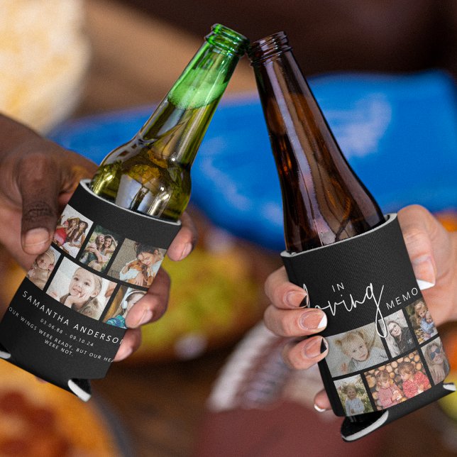 Black Custom In Loving Memory 12 Photo Collage Can Cooler (Creator Uploaded)