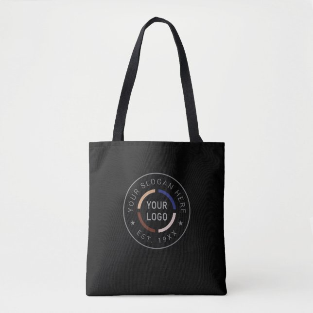 Black custom Logo branded promotional Tote Bag (Front)