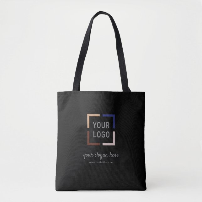 Black custom Logo branded promotional Tote Bag (Front)
