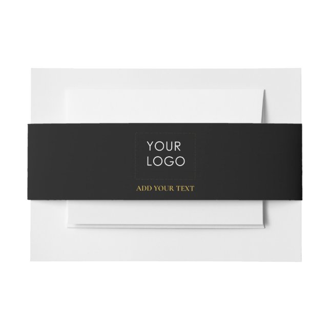 Black Custom Logo Business Company  Invitation Belly Band (Front Example)