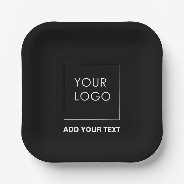 Black Custom Logo Business Company Promotional Paper Plate (Front)