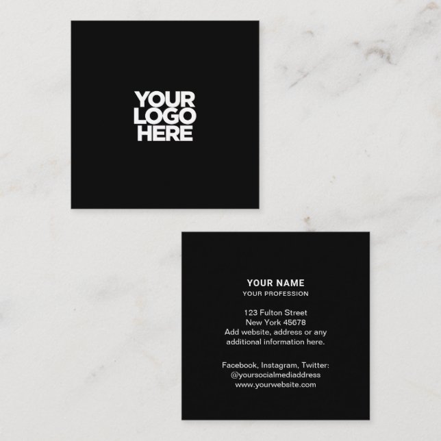 Black custom logo elegant professional square business card (Front/Back)