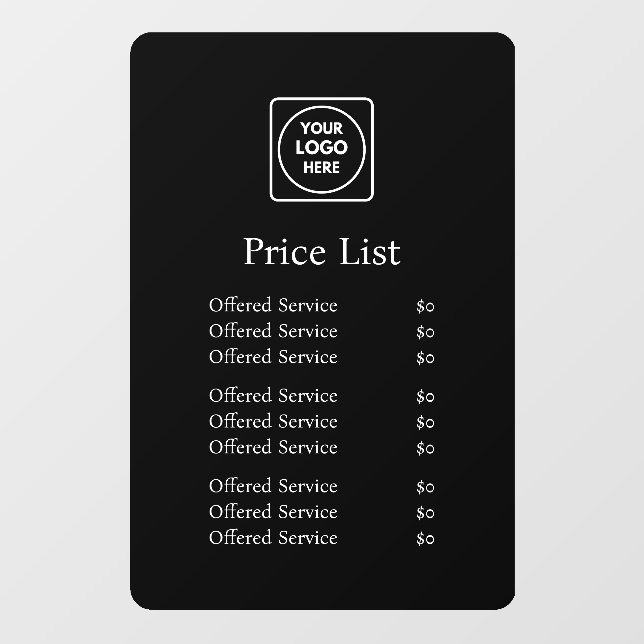 Black Custom Logo | Minimalist  Price Display Window Cling (Sheet)