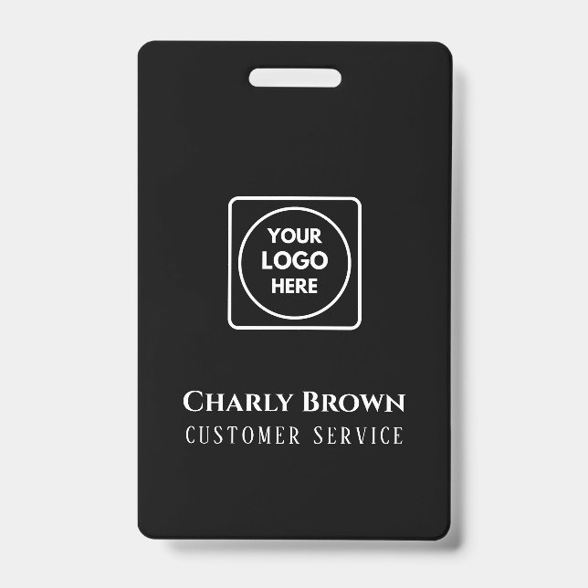 Black Custom Logo | Modern Personalised Employee  ID Badge (Front)