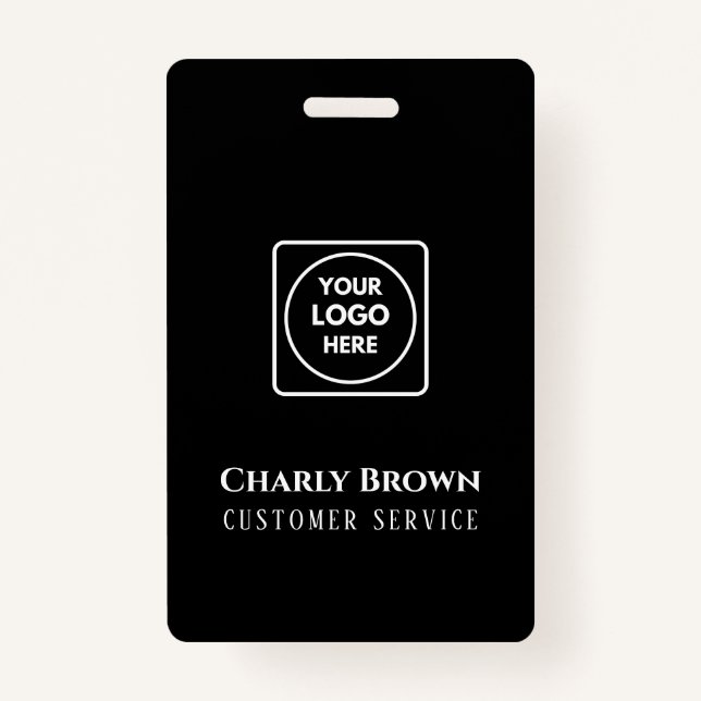 Black Custom Logo | Modern Personalised Employee  ID Badge (Front)