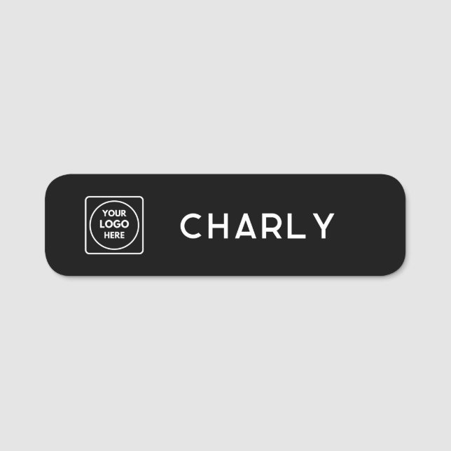 Black Custom Logo | Personalised Employee Name  Name Tag (Front)