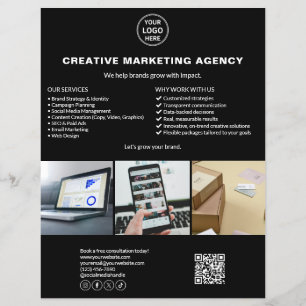 Black Custom Logo Photo QR Marketing Business Flyer