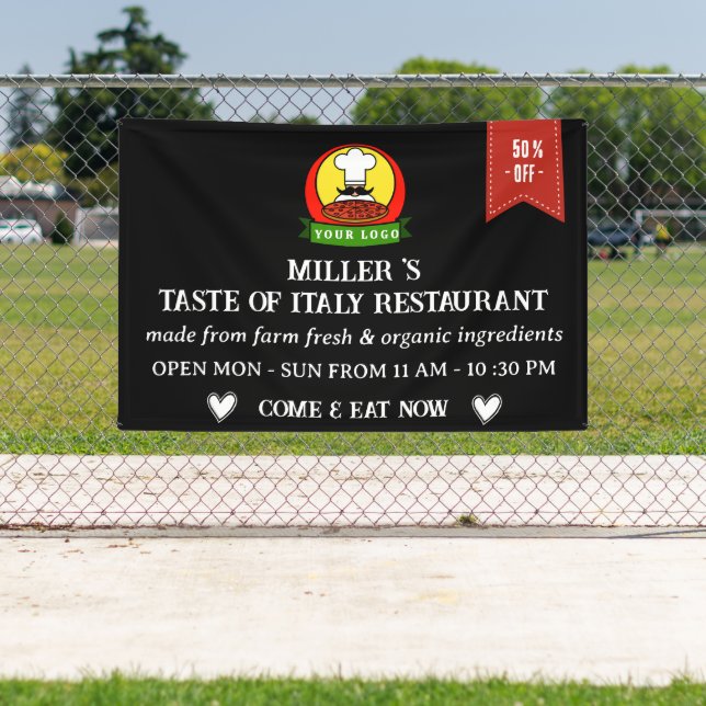 Black Custom Logo Restaurant Cafe Bar & Grill Banner (Insitu)