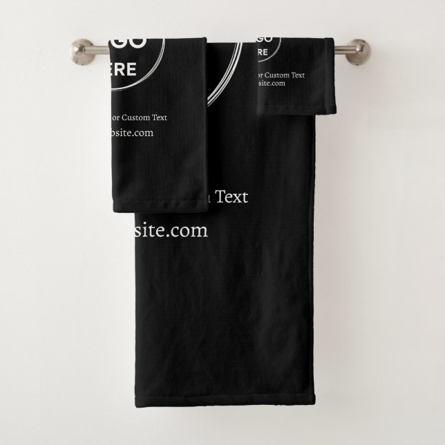 Black Custom Logo Text Modern Minimalist Business Bath Towel Set (Insitu)