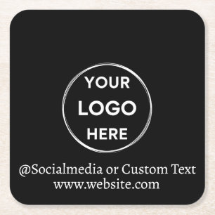 Black Custom Logo Text Modern Minimalist Business Square Paper Coaster