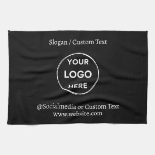 Black Custom Logo Text Modern Minimalist Business Tea Towel