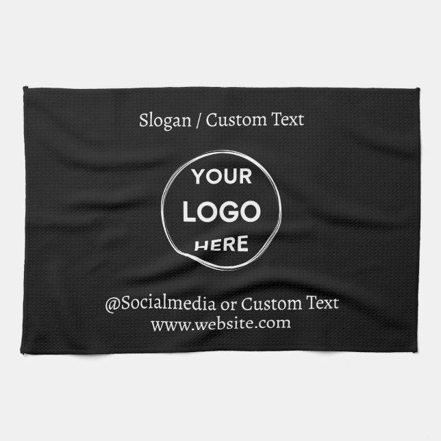 Black Custom Logo Text Modern Minimalist Business Tea Towel (Horizontal)