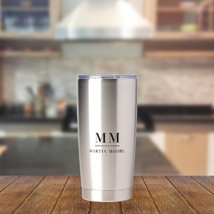 Black custom monogram initials name insulated tumbler