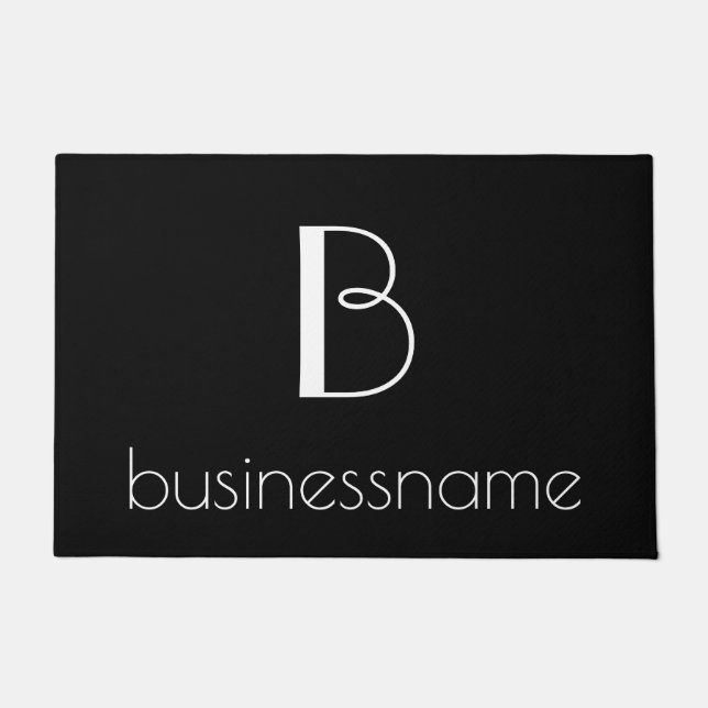 Black Custom Monogram Intial Business Name Doormat (Front)